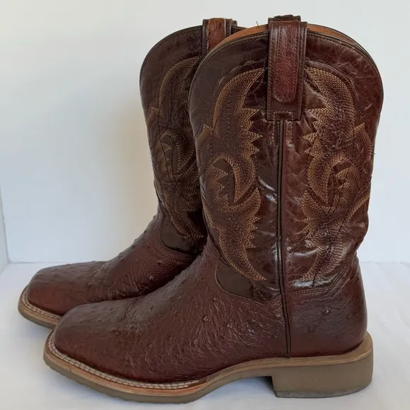Dan Post Men's Tobacco Hand Quill Ostrich Broad Square Toe Cowboy Boots , 8.5 EW