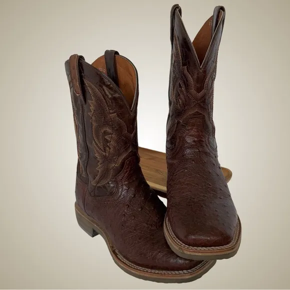 Dan Post Men's Tobacco Hand Quill Ostrich Broad Square Toe Cowboy Boots , 8.5 EW