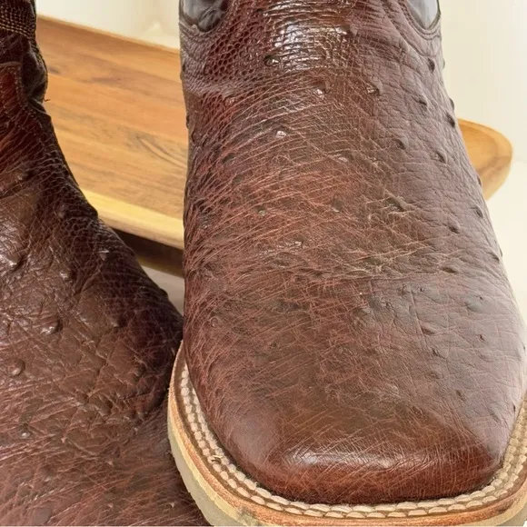 Dan Post Men's Tobacco Hand Quill Ostrich Broad Square Toe Cowboy Boots , 8.5 EW