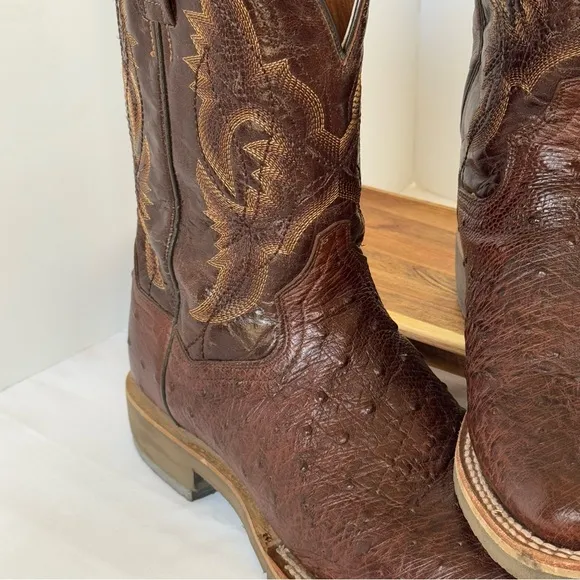 Dan Post Men's Tobacco Hand Quill Ostrich Broad Square Toe Cowboy Boots , 8.5 EW