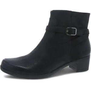 Dansko- Cagney Black Leather Ankle Boots w/ Buckle Detail, Size 38 US Size 8