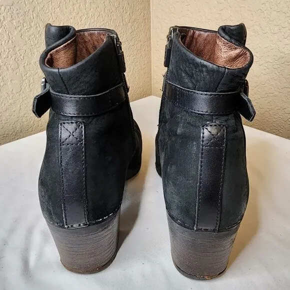Dansko- Cagney Black Leather Ankle Boots w/ Buckle Detail, Size 38 US Size 8