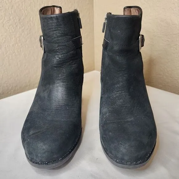 Dansko- Cagney Black Leather Ankle Boots w/ Buckle Detail, Size 38 US Size 8