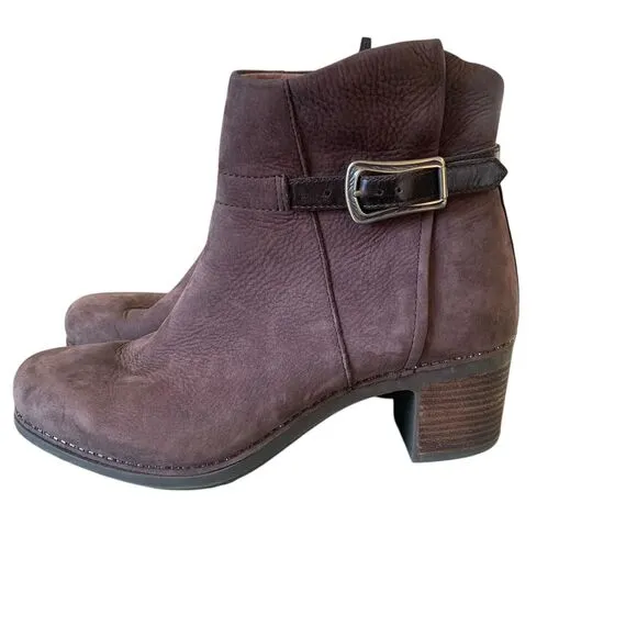 Dansko Hartley Zip Ankle Boot EUR 40 Womens Size 9-9.5 Chocolate Nubuck Leather