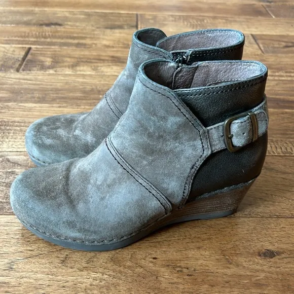Dansko Shirley Boot Ankle Booties Bronze Tan Suede Leather Wedge Heel Size 37