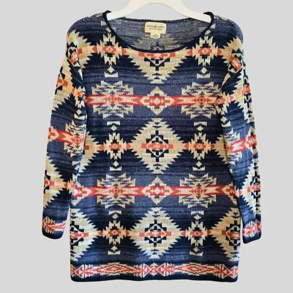 Denim &amp; Supply Ralph Lauren Aztec Knit Cotton Sweater Women's Sz Small Southwest