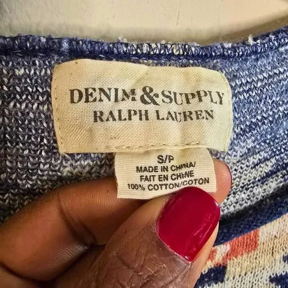Denim &amp; Supply Ralph Lauren Aztec Knit Cotton Sweater Women's Sz Small Southwest