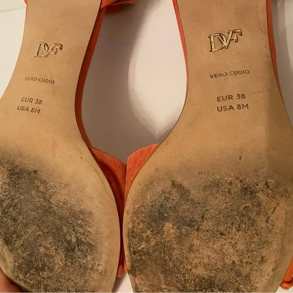 DIANE VON FURSTENBERG SANDALS BLOCK HEELS PEACH CORAL SUEDE LEATHER SIZE 8 SHOES