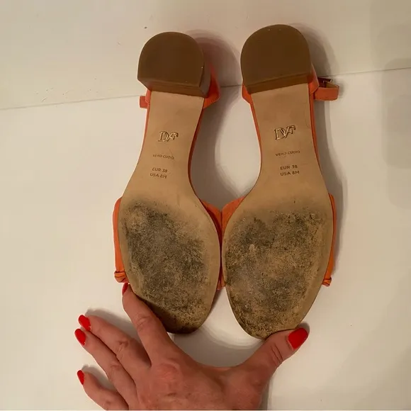 DIANE VON FURSTENBERG SANDALS BLOCK HEELS PEACH CORAL SUEDE LEATHER SIZE 8 SHOES