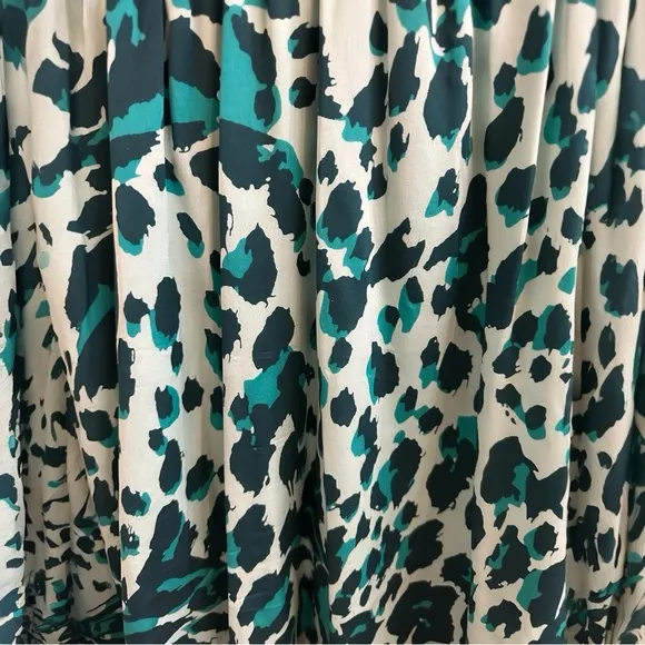 Diane Von Furstenberg Silk Aqua Blue and Black Leopard Print Patterned Dress