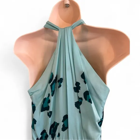 Diane Von Furstenberg Silk Aqua Blue and Black Leopard Print Patterned Dress