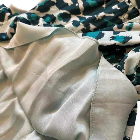 Diane Von Furstenberg Silk Aqua Blue and Black Leopard Print Patterned Dress