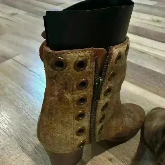 Diba True Women's Sz 7 Shoes Brown Leather Lace Up Zip Distressed Ankle Boots