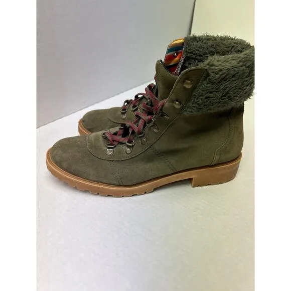 Dingo Leather Combat Boots Womens 10M Olive Green Lace Up Faux Fur