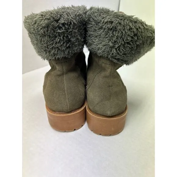Dingo Leather Combat Boots Womens 10M Olive Green Lace Up Faux Fur
