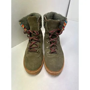 Dingo Leather Combat Boots Womens 10M Olive Green Lace Up Faux Fur
