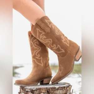 Dingo Out West Boots Camel Brown Suede Cowboy Western Sz 10