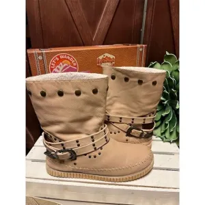 Dingo Women's Brown Western Mid-Calf Boots Slouchy Studded Buckle Accents 10