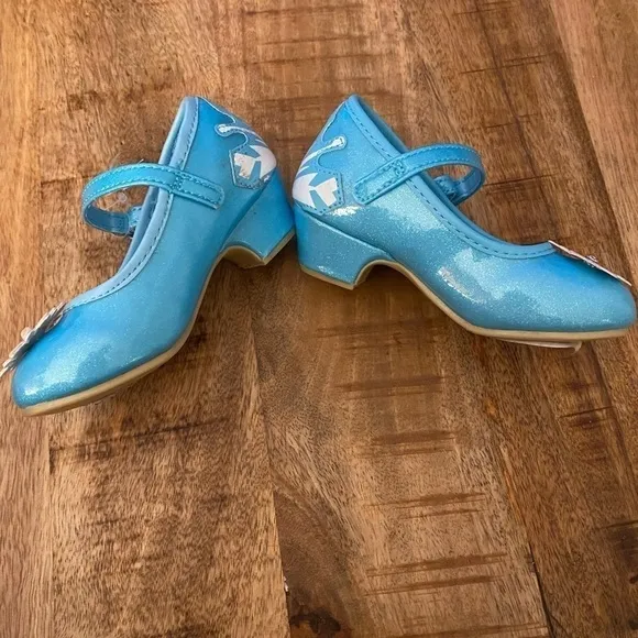 Disney Frozen Elsa Babydoll Mary Jane girls shoes size 7 blue shiny rubber sole