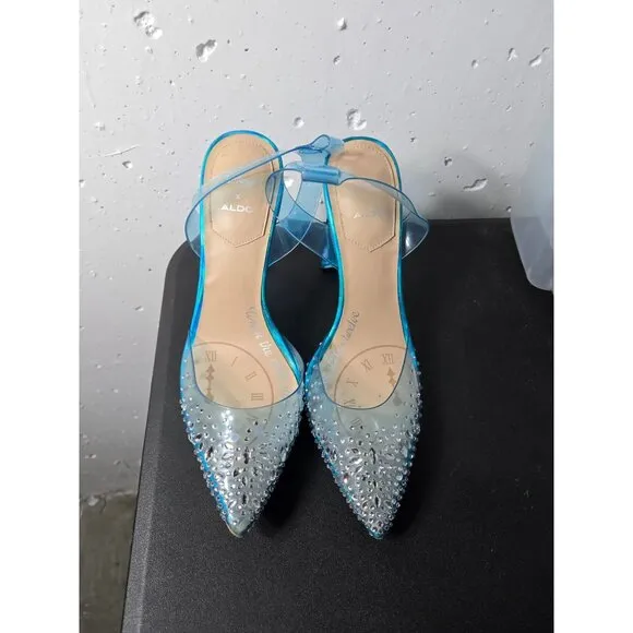 Disney X Aldo Cinderella Glass Slipper Style Clear Blue Heels Size 8.5 Wedding