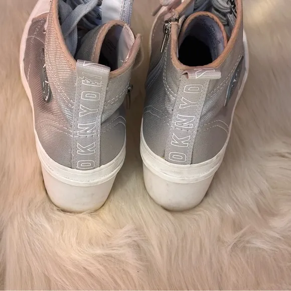 Dkny Silver Lace Up Boots with Textured Design
