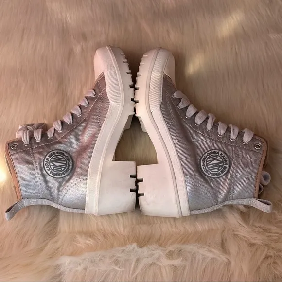 Dkny Silver Lace Up Boots with Textured Design