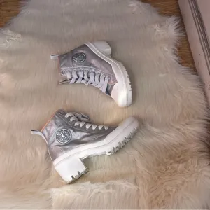 Dkny Silver Lace Up Boots with Textured Design