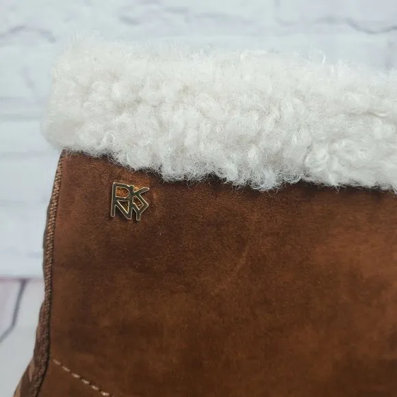 DKNY Women's Size 11 Brown Faux Fur Suede Leather Boots
