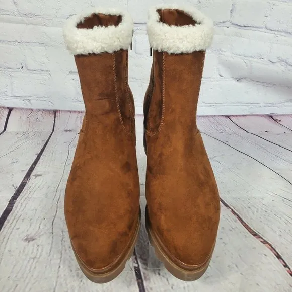 DKNY Women's Size 11 Brown Faux Fur Suede Leather Boots