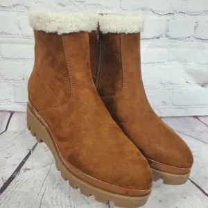 DKNY Women's Size 11 Brown Faux Fur Suede Leather Boots