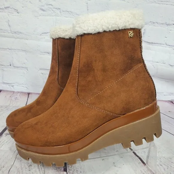DKNY Women's Size 11 Brown Faux Fur Suede Leather Boots