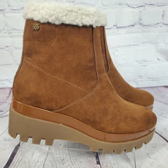 DKNY Women's Size 11 Brown Faux Fur Suede Leather Boots