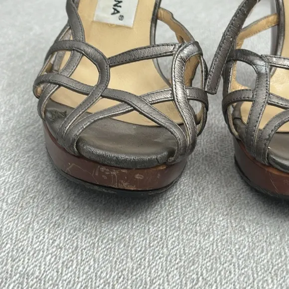 Dolce &amp; Gabbana woman Silver Strappy wood Heels Sz 36