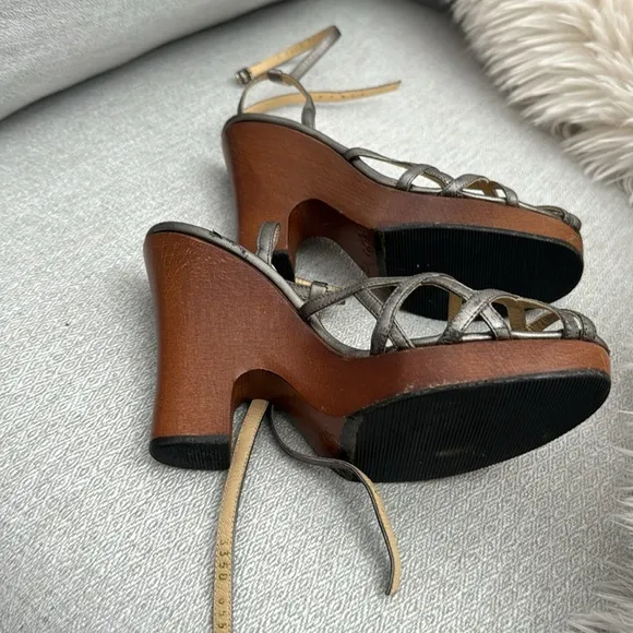 Dolce &amp; Gabbana woman Silver Strappy wood Heels Sz 36