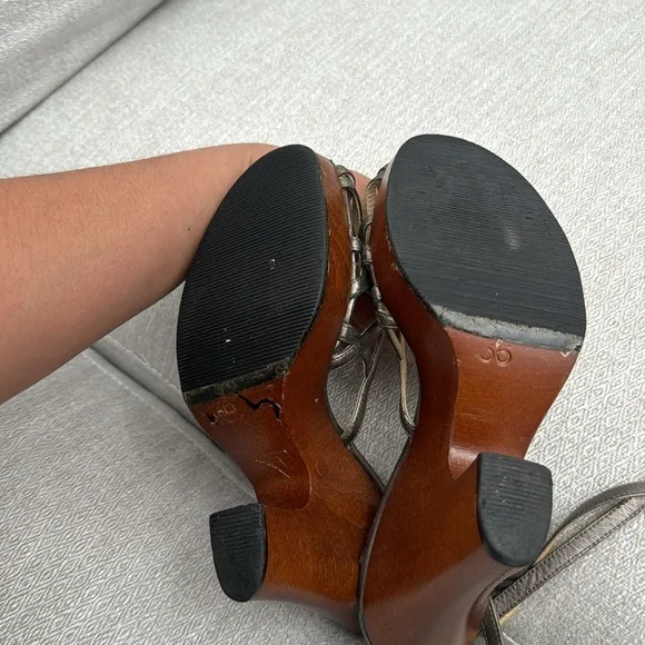 Dolce &amp; Gabbana woman Silver Strappy wood Heels Sz 36
