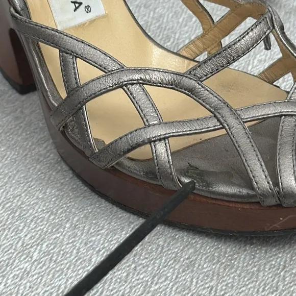 Dolce &amp; Gabbana woman Silver Strappy wood Heels Sz 36