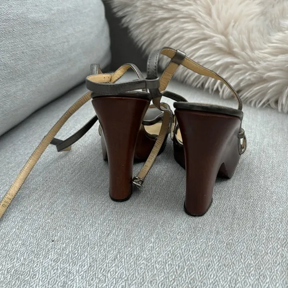 Dolce &amp; Gabbana woman Silver Strappy wood Heels Sz 36