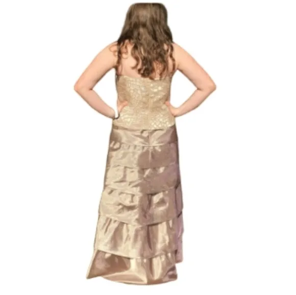 Dolce Jovani Gown in Gold Tuille/Beaded Bodice