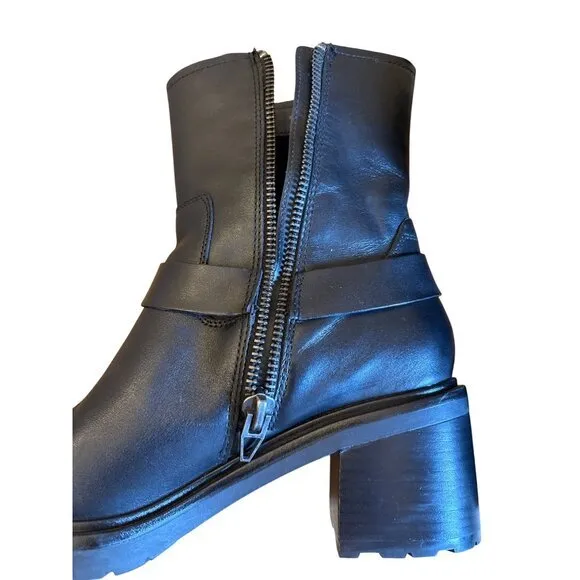 Dolce Vita Camros Women's Boots Size 11 Black Leather Moto Combat Lug Sole‎