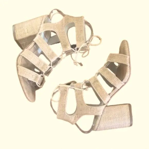 Dolce Vita Eva raffia gladiator 3.5” block heel shoes SZ 6