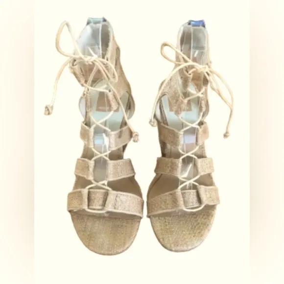 Dolce Vita Eva raffia gladiator 3.5” block heel shoes SZ 6