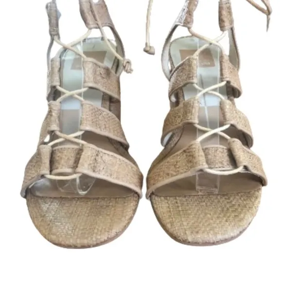 Dolce Vita Eva raffia gladiator 3.5” block heel shoes SZ 6
