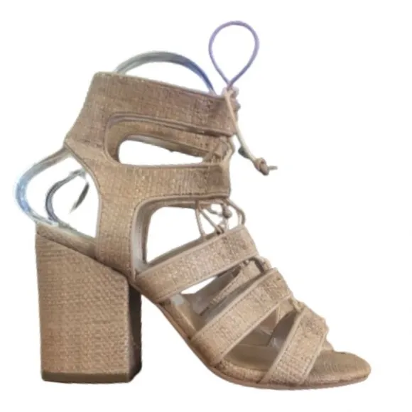 Dolce Vita Eva raffia gladiator 3.5” block heel shoes SZ 6