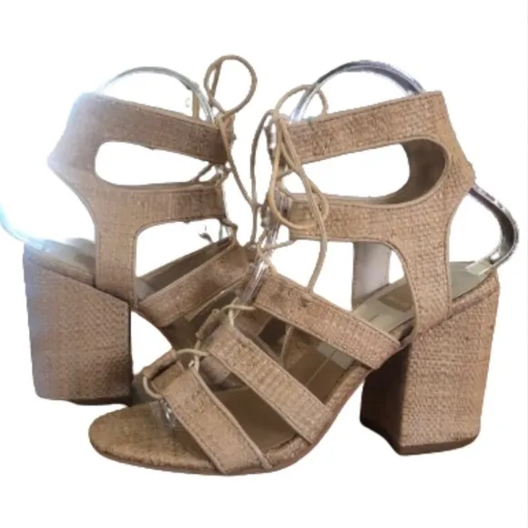 Dolce Vita Eva raffia gladiator 3.5” block heel shoes SZ 6