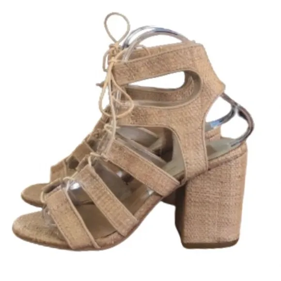 Dolce Vita Eva raffia gladiator 3.5” block heel shoes SZ 6