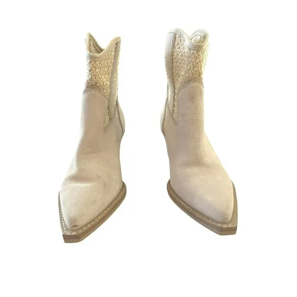 Dolce Vita Ivory Crochet Suede Size 7 Cowboy Boots NEW