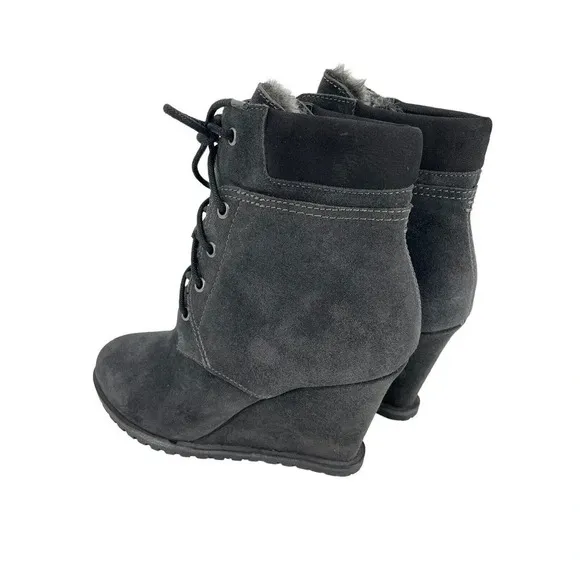 Dolce Vita Women's Wedge Boots Gray Gibbs Faux Fur Size 7.5 Lace up