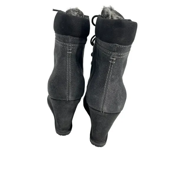 Dolce Vita Women's Wedge Boots Gray Gibbs Faux Fur Size 7.5 Lace up