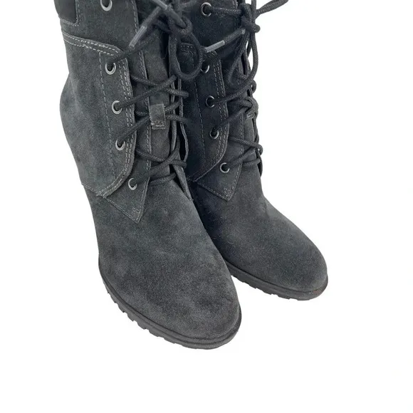 Dolce Vita Women's Wedge Boots Gray Gibbs Faux Fur Size 7.5 Lace up