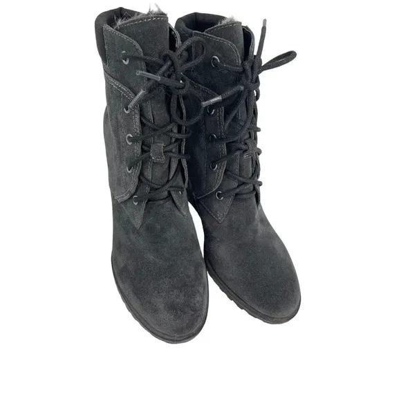 Dolce Vita Women's Wedge Boots Gray Gibbs Faux Fur Size 7.5 Lace up